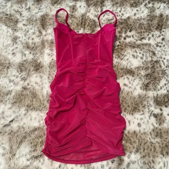 OhPolly - Ruffle Bodycon Mesh Mini Dress in Hot Pink - Picture 4 of 4